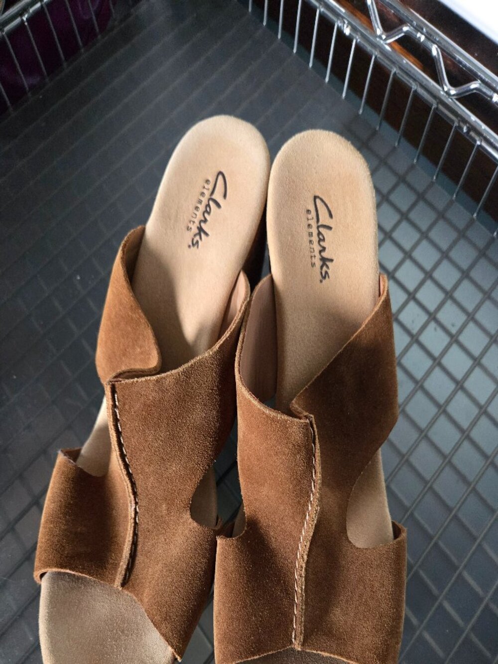Clarks Brown suede Cork Wedge Sandals woman's 9.5